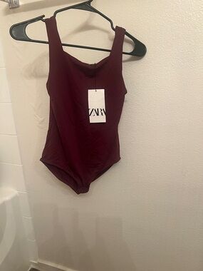 Zara Deep Wine Scoop Neck Bodysuit